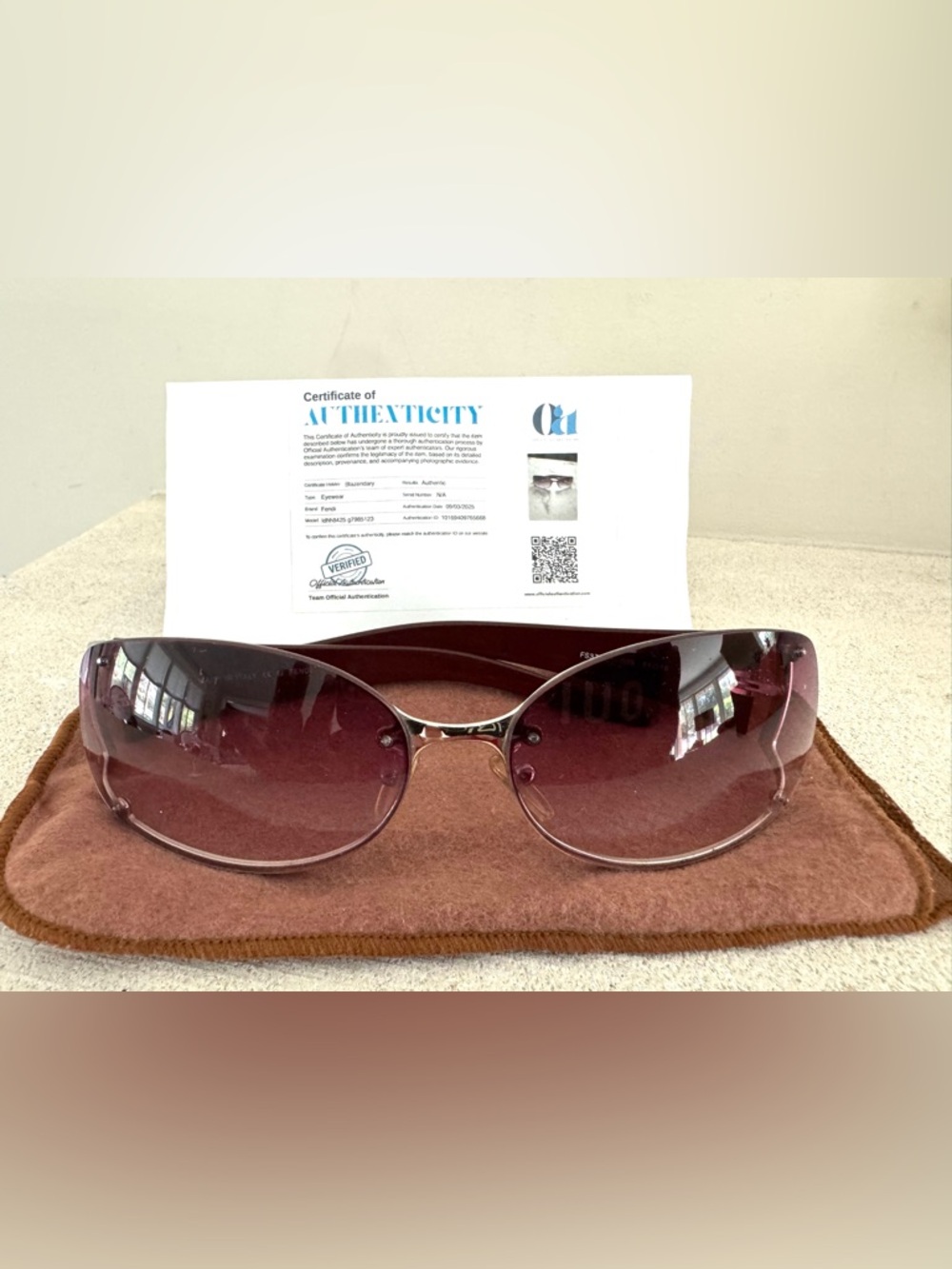 FENDI Cutout Temple Rimless Sunglasses Burgundy FS372AF Unisex - Picture 10 of 10